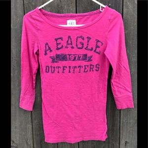 American Eagle 3/4 sleeve pink tee
